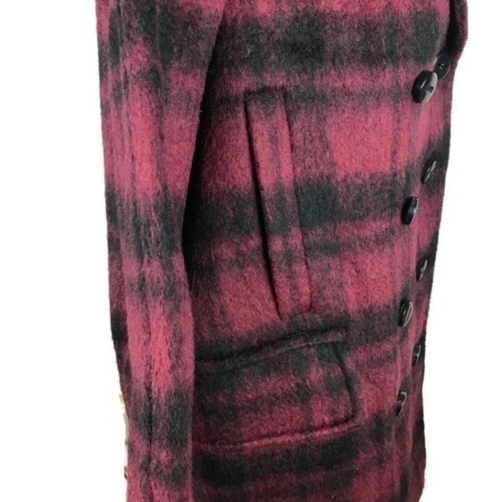 Coach Dark Cranberry Wool Buffalo Plaid Peacoat Size Medium - Picture 5 of 7